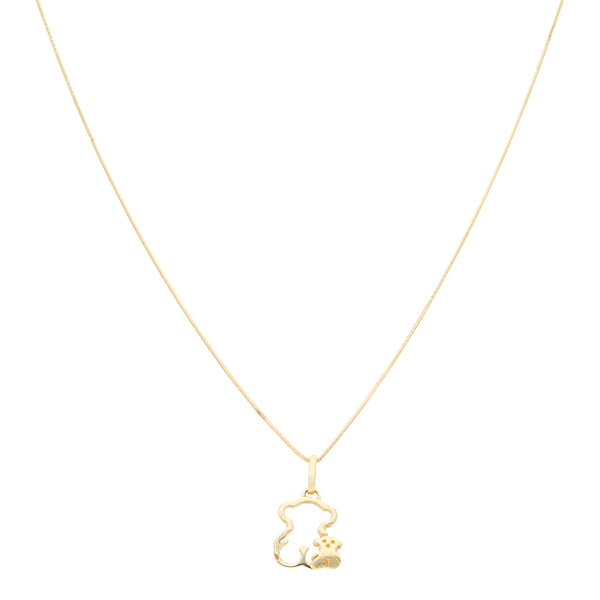 Gargantilla eslabón cola de ratón y dije diseño especial motivo oso en oro amarillo 14 kilates.