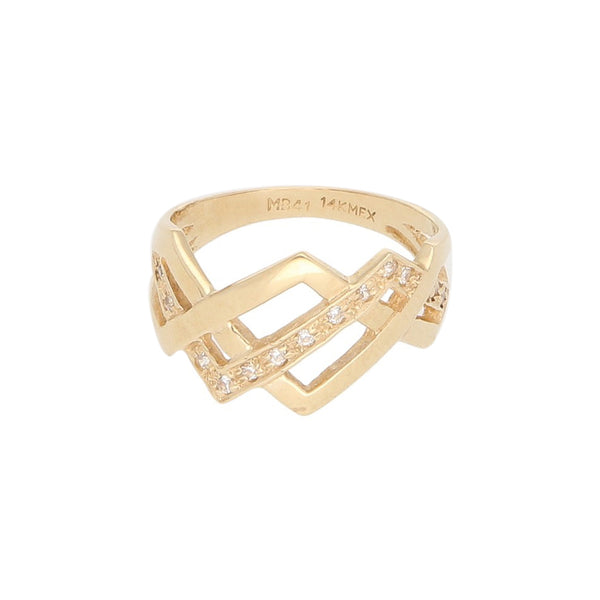 Anillo trenzado con circonias en oro amarillo 14 kilates.