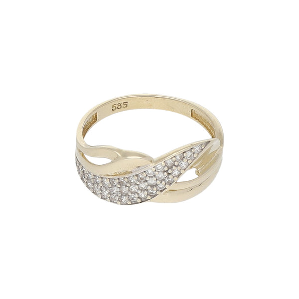 Anillo diseño especial con circonias en oro amarillo 14 kilates.