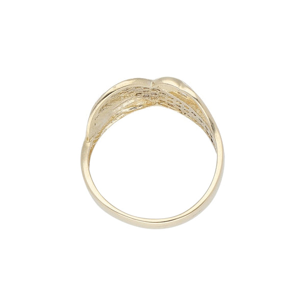Anillo diseño especial con circonias en oro amarillo 14 kilates.