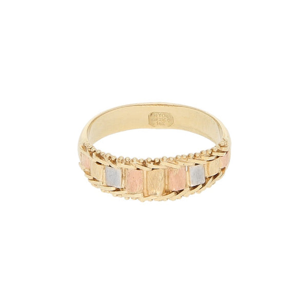 Anillo boleado en oro tres tonos 14 kilates.