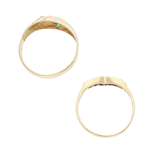 Dos anillos diseño especial con sintéticos en oro amarillo 14 kilates.