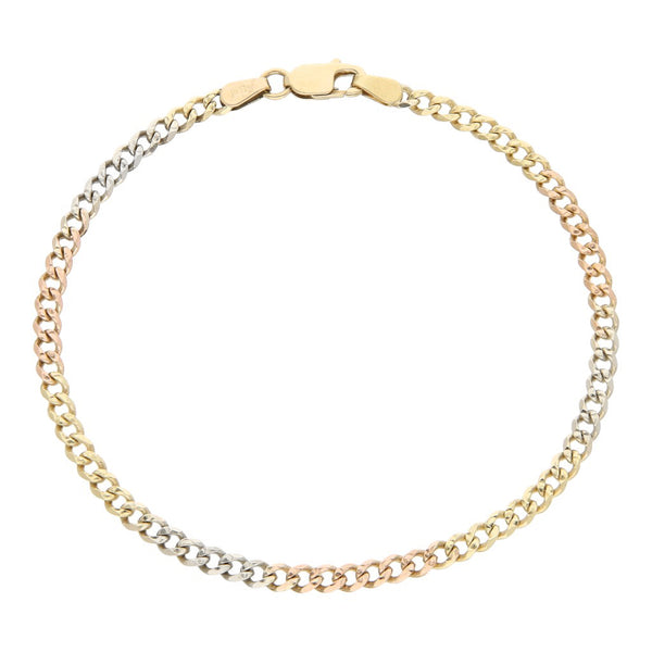 Pulsera eslabón barbado en oro tres tonos 14 kilates.