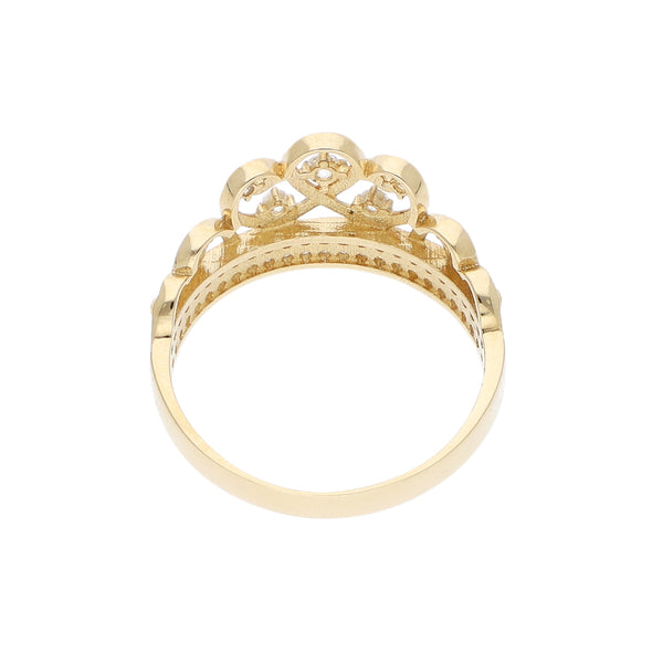Anillo diseño especial con circonias motivo tiara en oro amarillo 14 kilates.