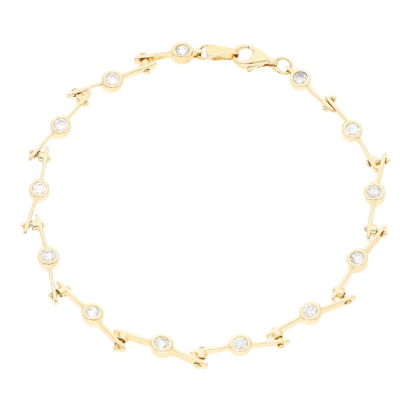 Pulsera eslabón articulado con circonias en oro amarillo 14 kilates.