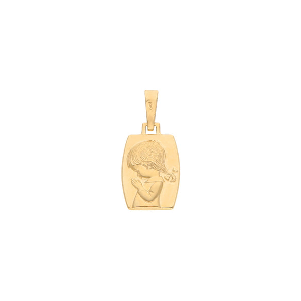 Dije diseño especial motivo niña en oro amarillo 14 kilates.