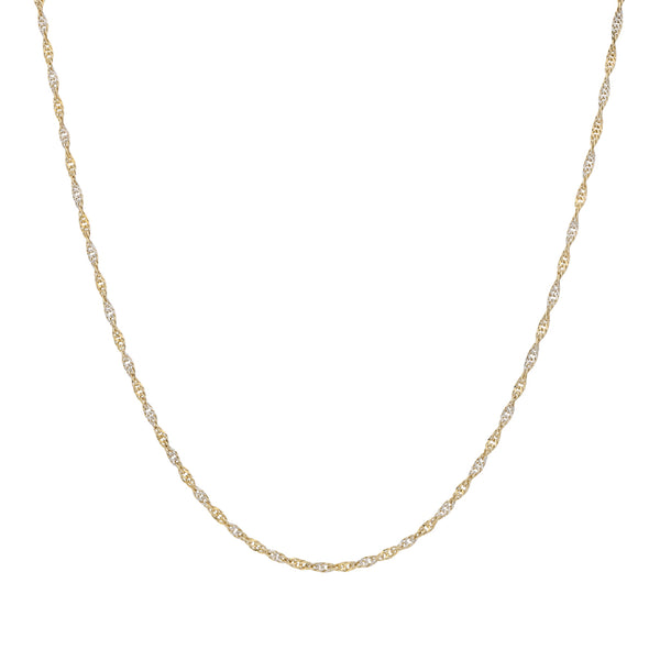 Gargantilla eslabón torzal platinado en oro amarillo 14 kilates.