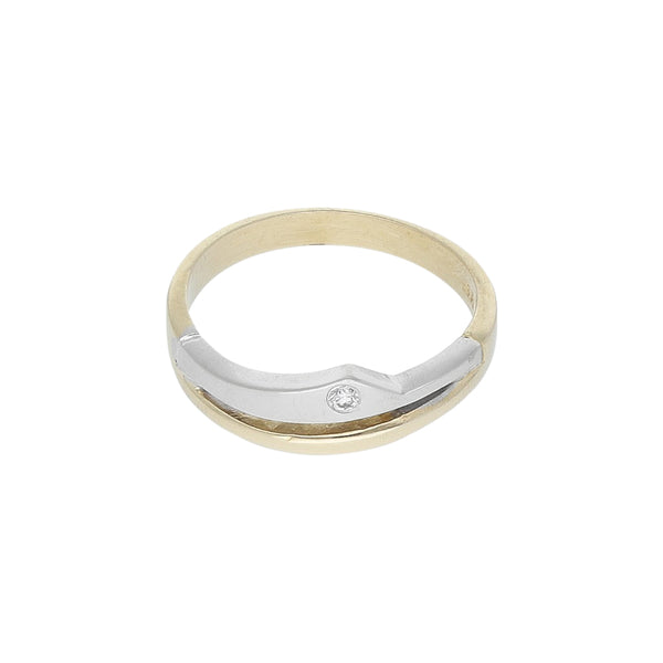 Anillo estilizado con diamante en oro dos tonos 14 kilates.