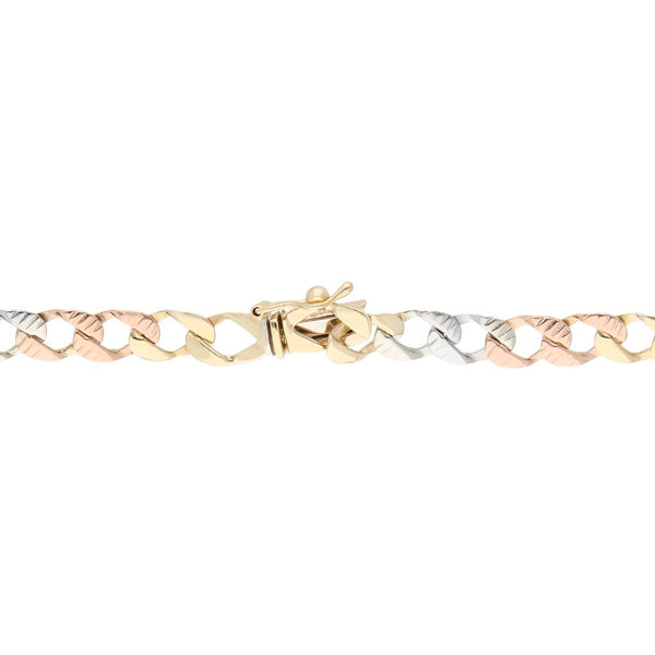 Pulsera eslabón barbado en oro tres tonos 14 kilates.