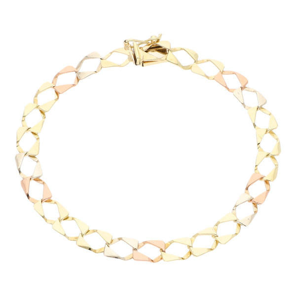 Pulsera eslabón encontrado en oro tres tonos 14 kilates.