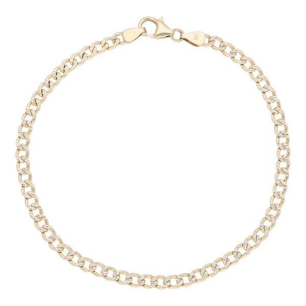 Pulsera eslabón barbado platinado en oro amarillo 14 kilates.