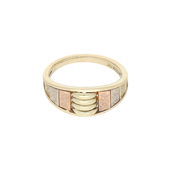 Anillo diseño especial en oro tres tonos 14 kilates.