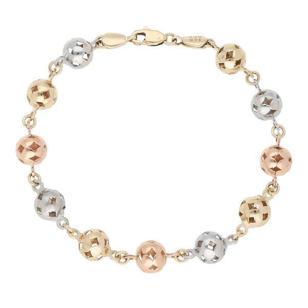 Pulsera eslabón boleado en oro tres tonos 14 kilates.
