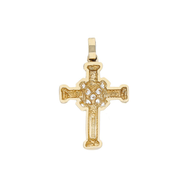 Cruz diseño especial con circonias en oro amarillo 14 kilates.