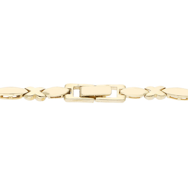 Pulsera eslabón articulado con aplicaciones de circonias en oro amarillo 14 kilates.