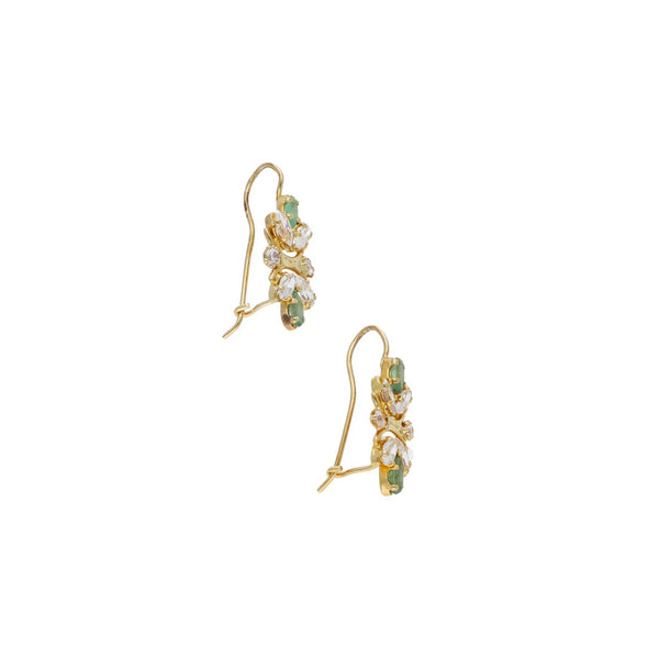 Aretes diseño especial con sintéticos en oro amarillo 14 kilates.