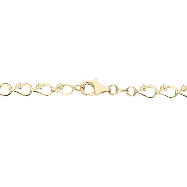 Pulsera eslabón laminado motivo flor en oro amarillo 14 kilates.