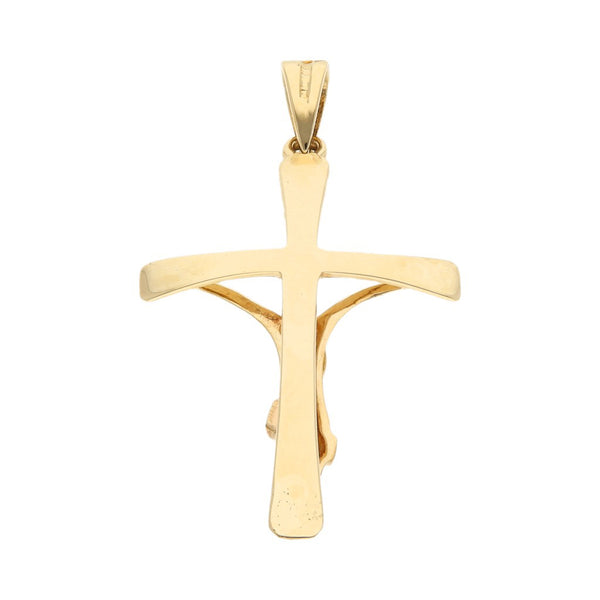 Crucifijo estilizado con circonias en oro amarillo 12 kilates.