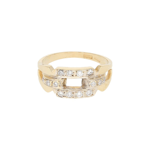Anillo calado con circonias en oro amarillo 14 kilates.