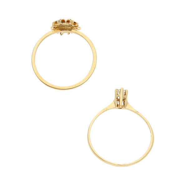 Dos anillos diseño especial con diamante en oro tres tonos 14 kilates.