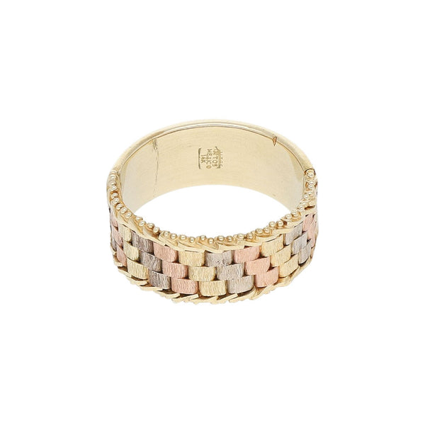 Anillo boleado en oro tres tonos 14 kilates.