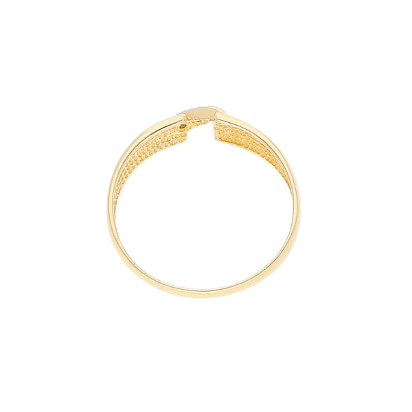 Anillo estilizado con circonias en oro amarillo 14 kilates.