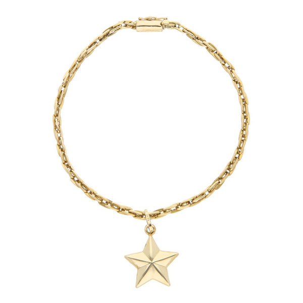 Pulsera eslabón tejido con aplicación motivo estrella en oro amarillo 14 kilates.