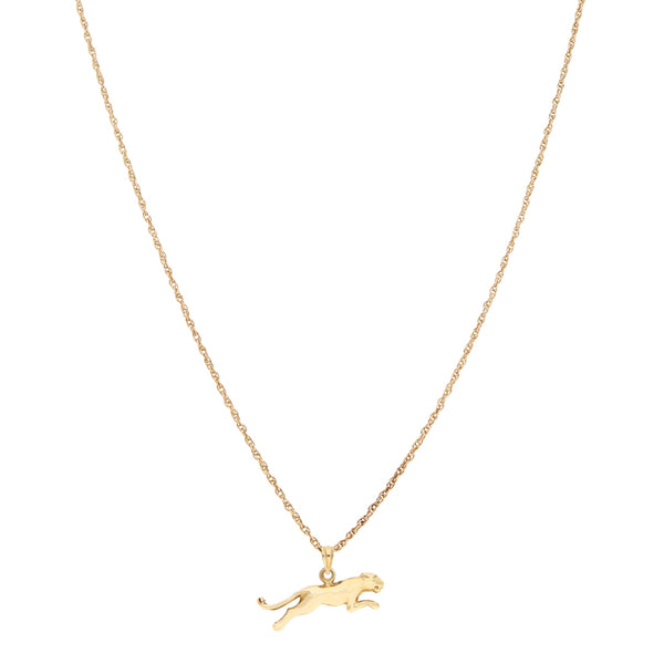 Collar eslabón torzal y dije liso motivo felino en oro amarillo 14 kilates.