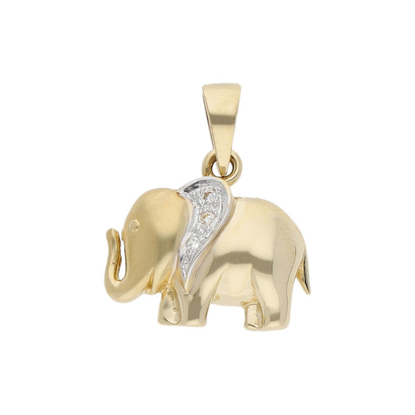 Dije diseño especial con circonias motivo elefante en oro amarillo 14 kilates.