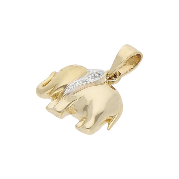 Dije diseño especial con circonias motivo elefante en oro amarillo 14 kilates.