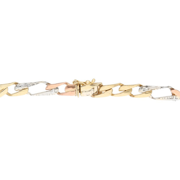 Pulsera eslabón laminado en oro tres tonos 14 kilates.