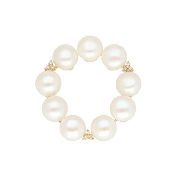 Dije diseño especial con diamantes y perlas en oro amarillo 14 kilates.