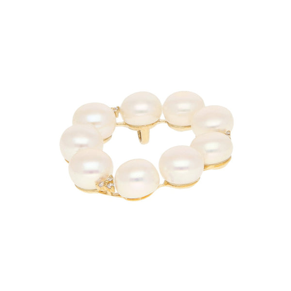 Dije diseño especial con diamantes y perlas en oro amarillo 14 kilates.