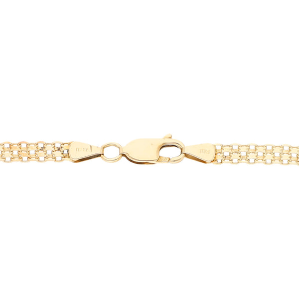 Pulsera eslabón combinado en oro tres tonos 14 kilates.