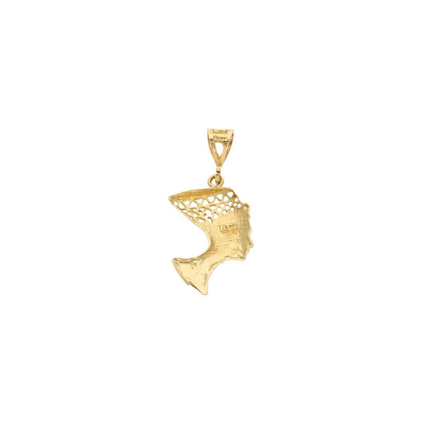 Dije calado motivo Nefertiti en oro amarillo 14 kilates.