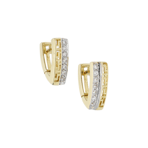 Aretes calados motivo grecas en oro amarillo 14 kilates.