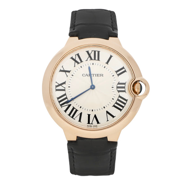 Reloj Cartier para caballero modelo Ballon Bleu caja y broche en oro rosa 18 kilates.