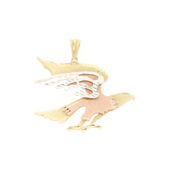 Dije diseño especial motivo águila en oro tres tonos 14 kilates.
