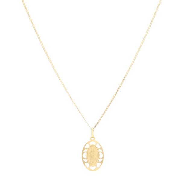 Gargantilla nudo marino y medalla calada motivo Virgen de Guadalupe en oro amarillo 14 kilates.
