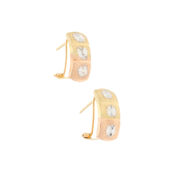 Aretes labrados en oro dos tonos 14 kilates.