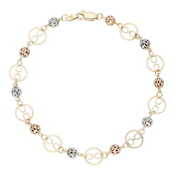 Pulsera eslabón combinado en oro tres tonos 14 kilates.
