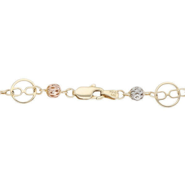 Pulsera eslabón combinado en oro tres tonos 14 kilates.