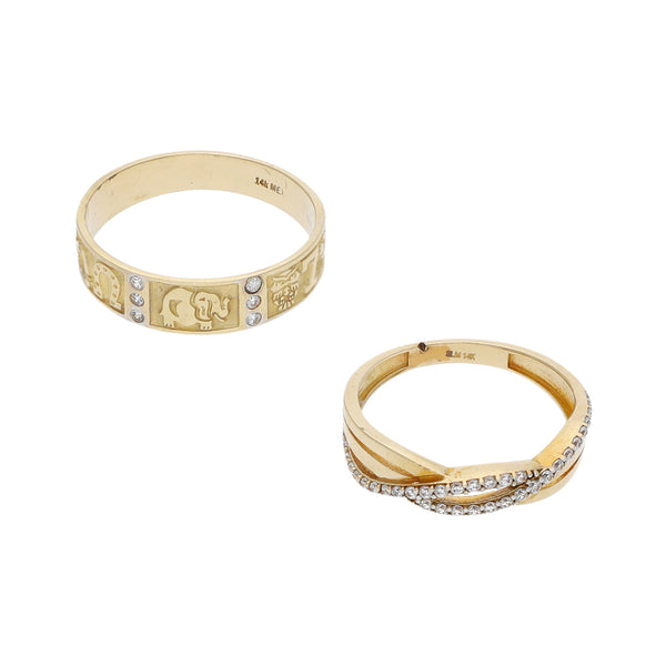 Dos anillos diseño especial con circonias en oro amarillo 14 kilates.