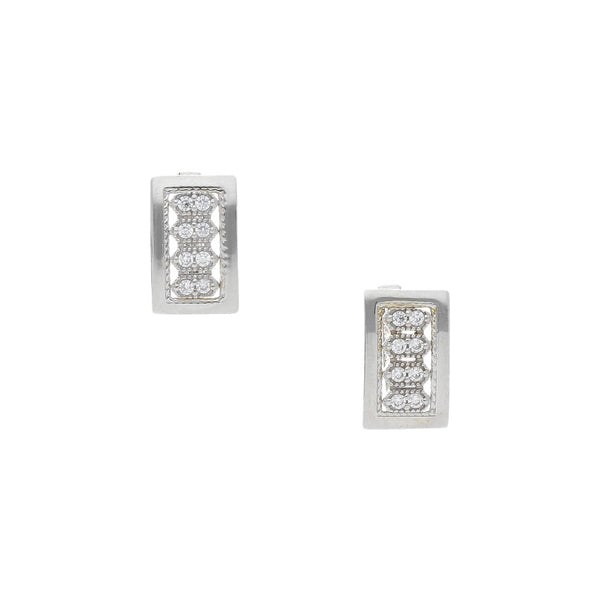 Aretes diseño especial con circonias en oro blanco 14 kilates.