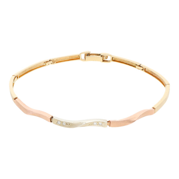 Pulsera eslabón articulado con circonias en oro tres tonos 14 kilates ...