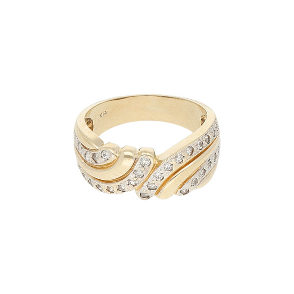 Anillo diseño especial con circonias en oro amarillo 14 kilates.