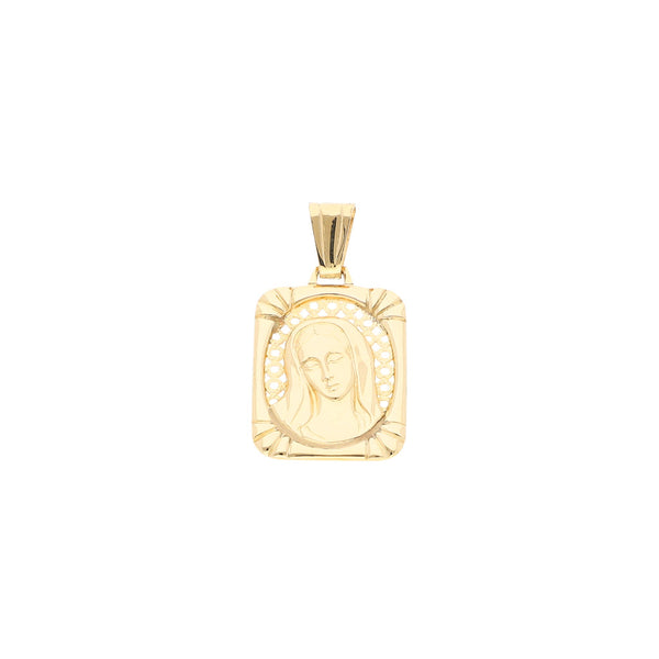 Medalla calada motivo Virgen en oro amarillo 14 kilates.