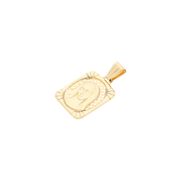 Medalla calada motivo Virgen en oro amarillo 14 kilates.