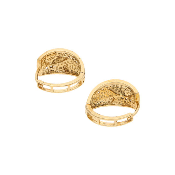 Arracadas diseño especial con sintéticos en oro amarillo 14 kilates.