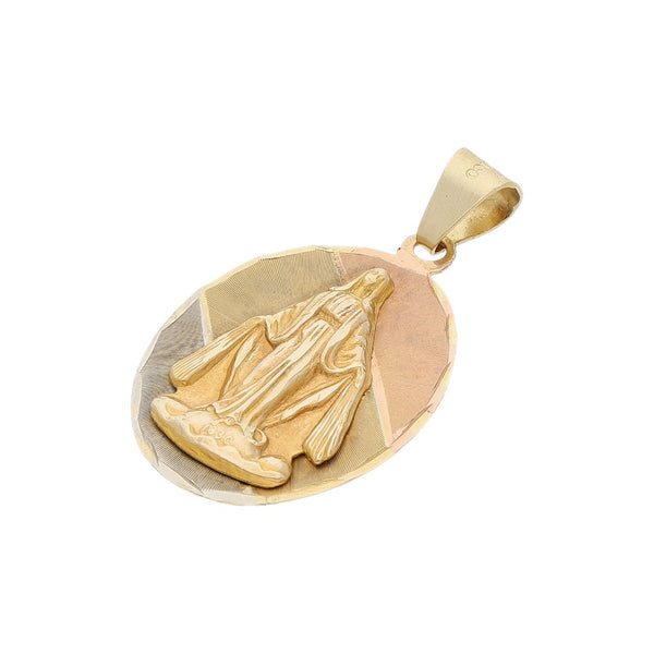 Medalla diseño especial motivo Virgen en oro amarillo 14 kilates.